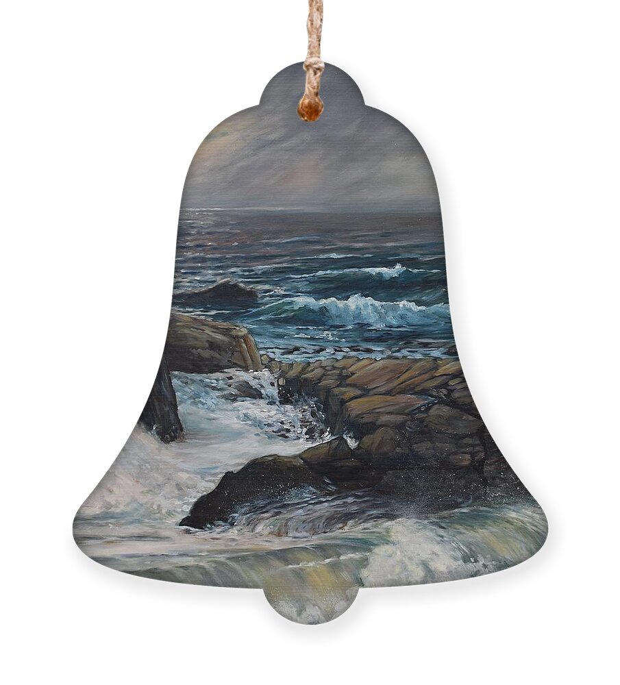 Ocean Ornament featuring the painting Moonlight At The Shore by Eileen Patten Oliver