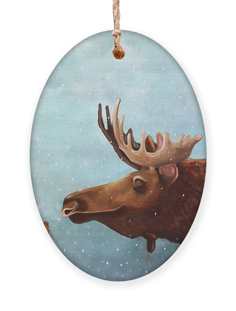 Moose Ornament featuring the painting Moose and Rabbit by Lucia Stewart