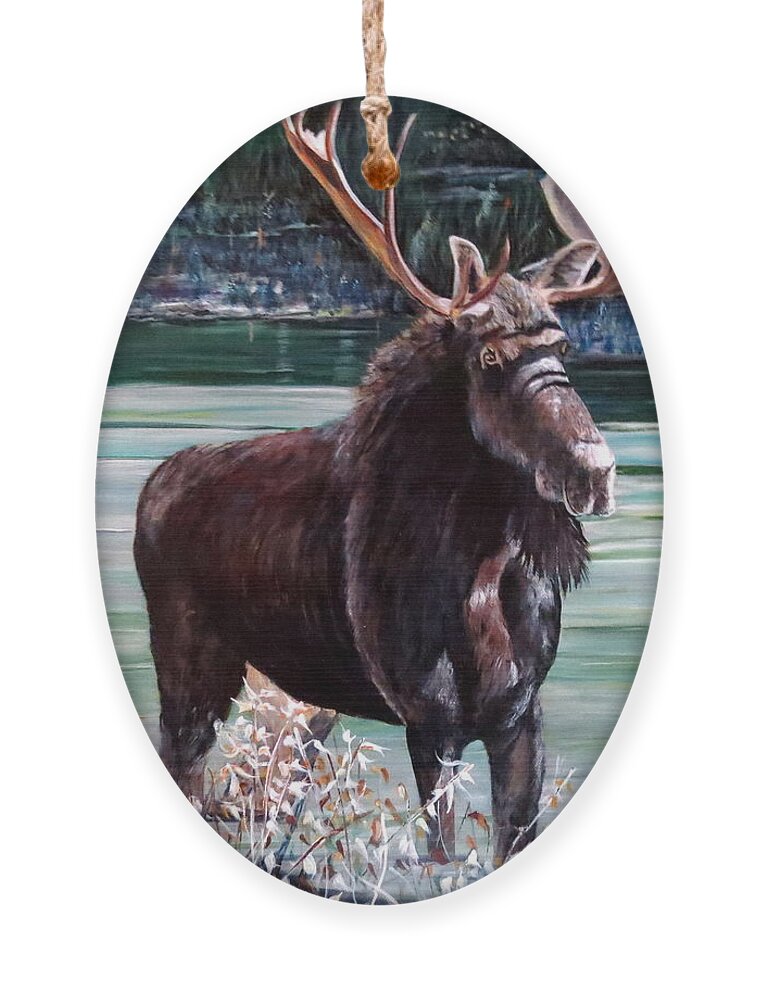 Moose Ornament featuring the painting Moose County by Marilyn McNish