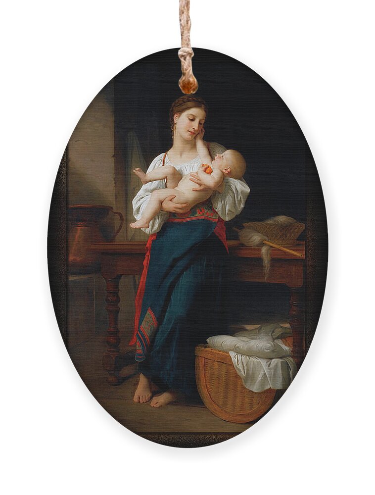 Mother And Child Ornament featuring the painting Mother and Child by William Adolphe Bouguereau by Rolando Burbon