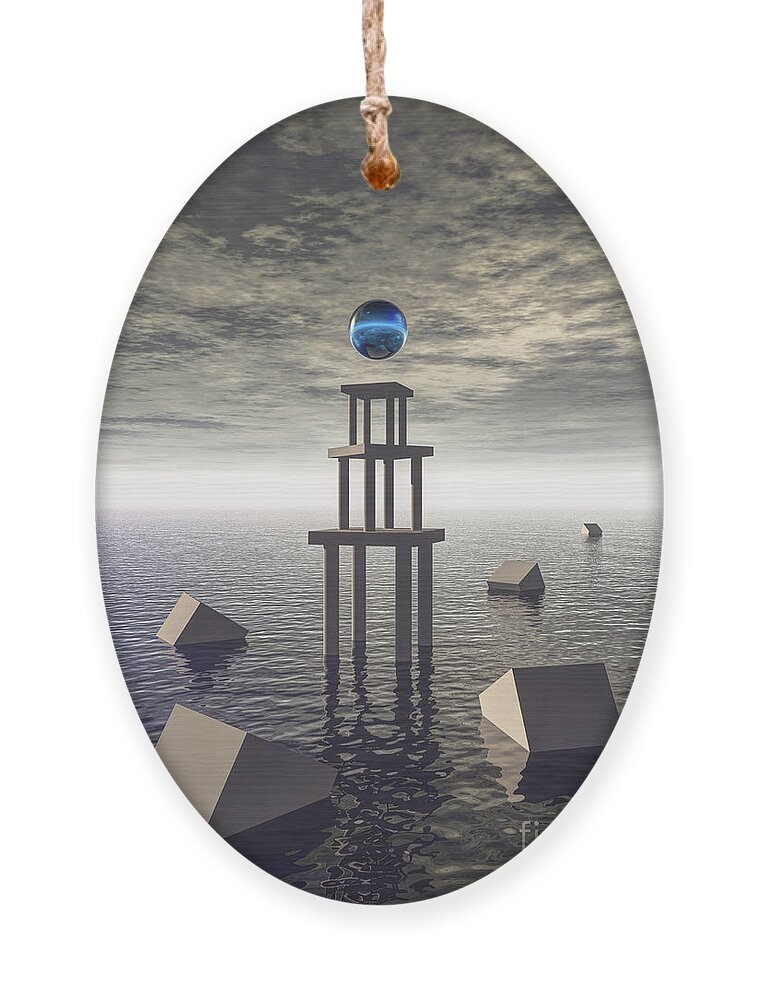 Structure Ornament featuring the digital art Mysterious Tower At Sea by Phil Perkins