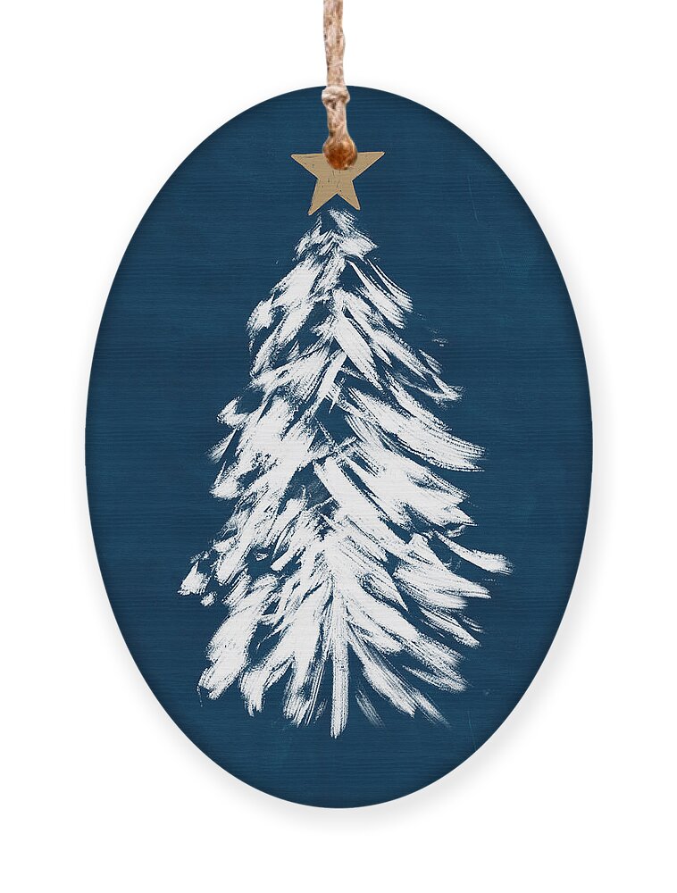 Christmas Ornament featuring the mixed media Navy and White Christmas Tree 3- Art by Linda Woods by Linda Woods