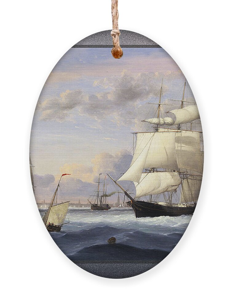 New York Harbor Ornament featuring the painting New York Harbor by Fitz Henry Lane by Rolando Burbon