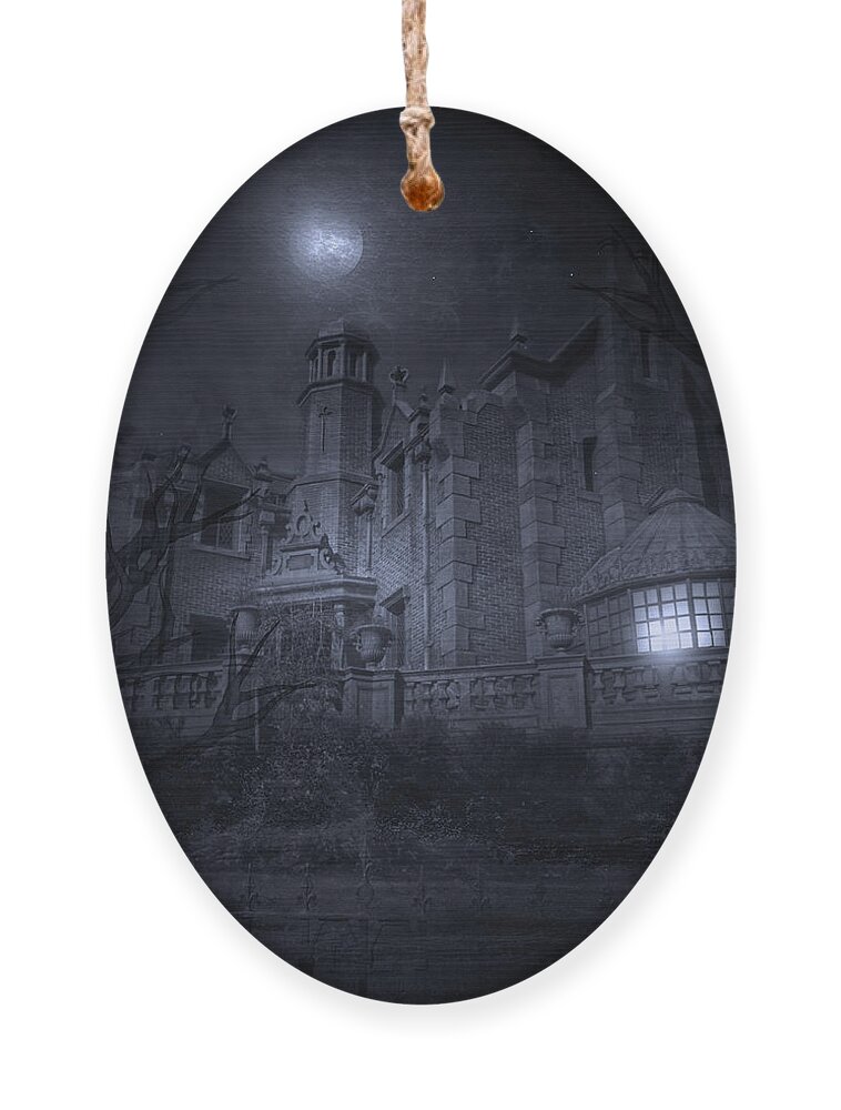 Haunted Mansion Ornament featuring the photograph Night of the Haunted by Mark Andrew Thomas