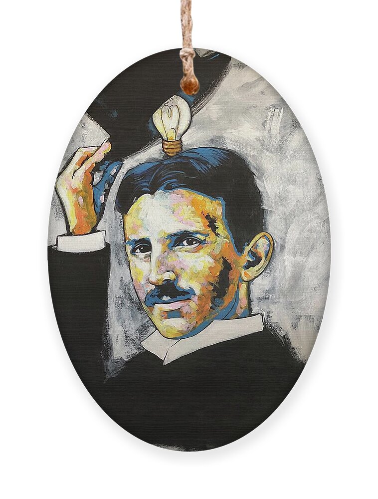 Nikola Tesla Ornament featuring the painting Nikola Tesla by Konni Jensen