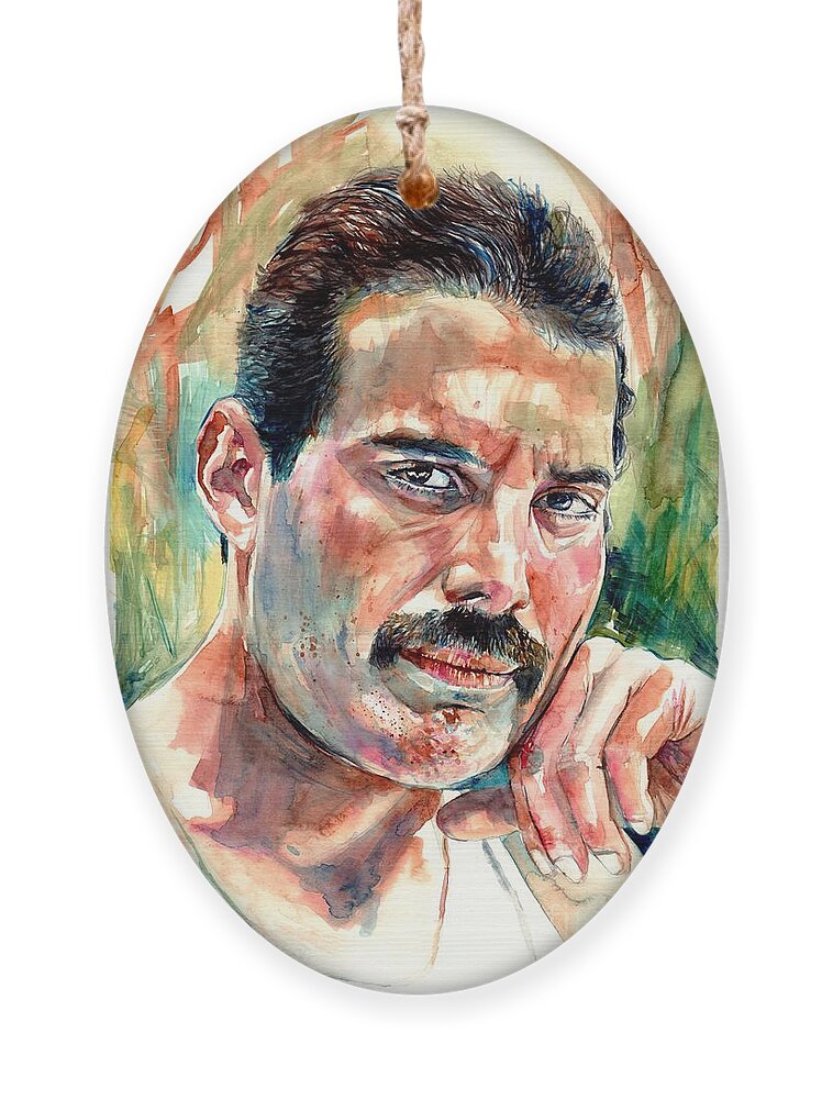 Freddie Mercury Ornament featuring the painting No One But You - Freddie Mercury Portrait by Suzann Sines