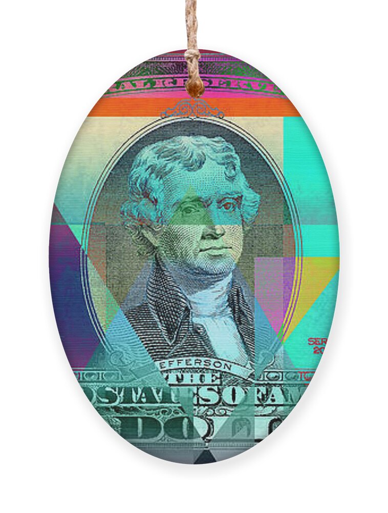 Visual Art Pop By Serge Averbukh Ornament featuring the digital art Obverse of a Colorized Two U. S. Dollar Bill by Serge Averbukh