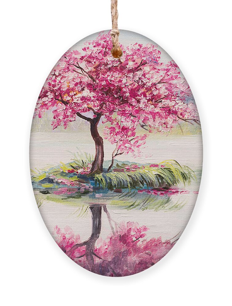 Cherry Ornament featuring the digital art Oil Painting Landscape Oriental Cherry by Fresh Stock