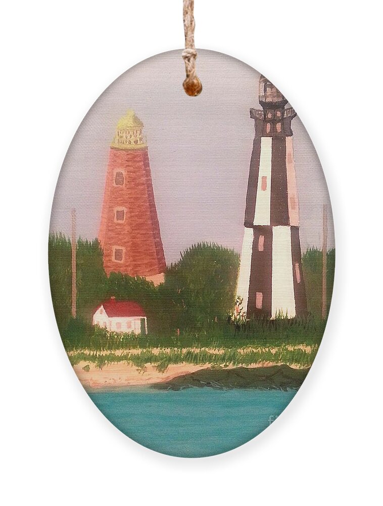 Original Ornament featuring the painting Old and New Cape Henry Lighthouses, Virginia by Elizabeth Mauldin
