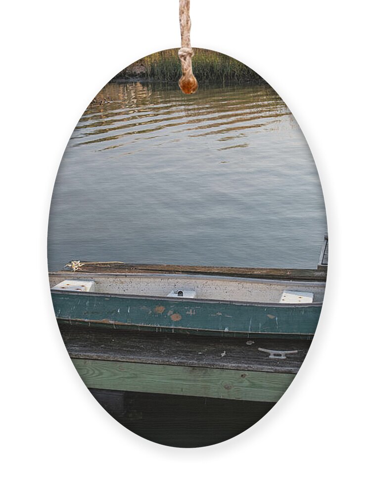 Canoe Ornament featuring the photograph Old Canoe on Dock in Shem Creek by Dale Powell