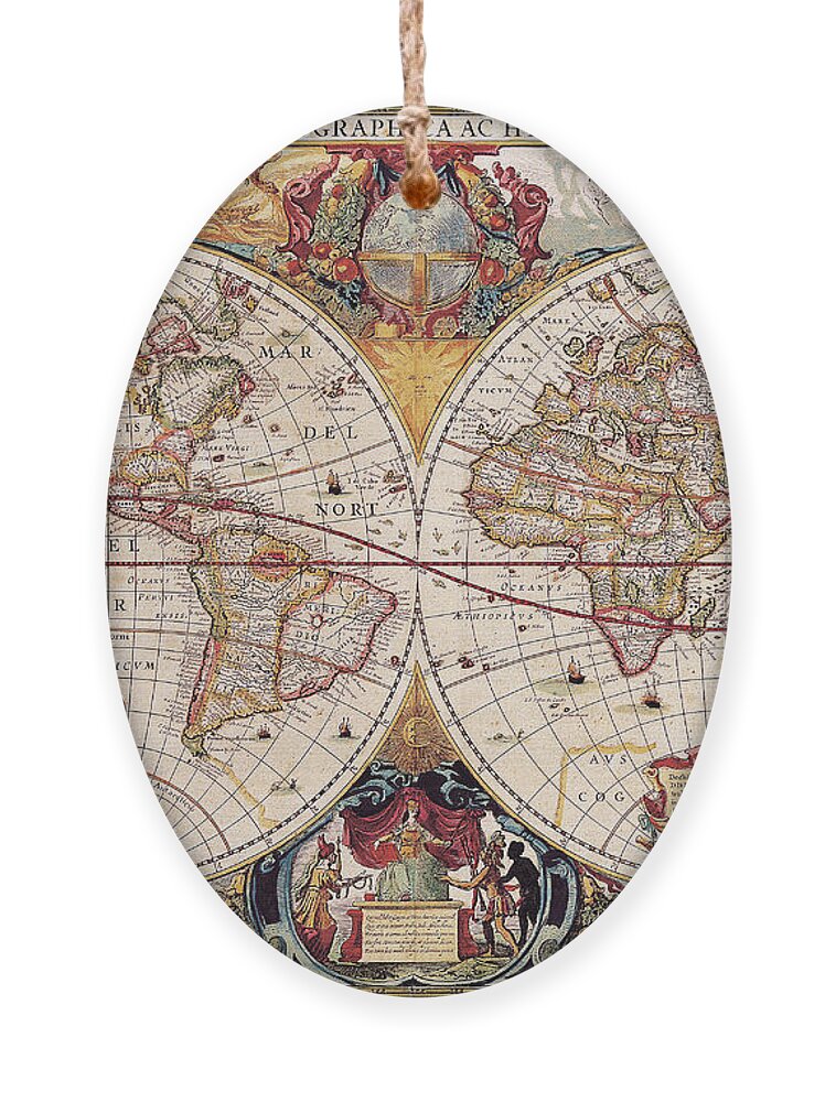 Classical Maps Ornament featuring the painting Old Cartographic Map by Rolando Burbon