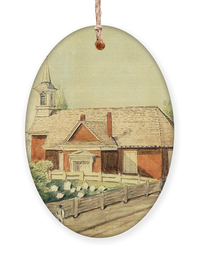 Old Swedes' Church Ornament featuring the drawing Old Swedes' Church, Southwark, Philadelphia by William Breton