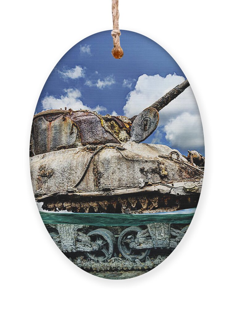M4 Ornament featuring the photograph Omaha Beach DD Sherman Tank by Weston Westmoreland