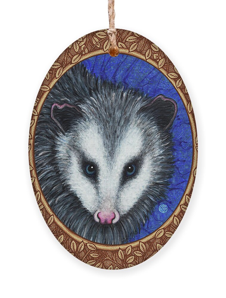 Animal Portrait Ornament featuring the painting Opossum Portrait - Brown Border by Amy E Fraser
