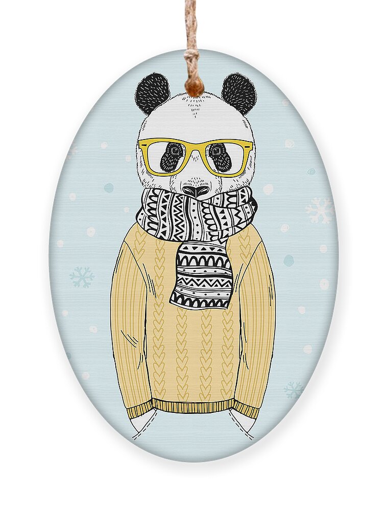 Fancy Ornament featuring the digital art Panda Dressed Up In Jacquard Pullover by Olga angelloz