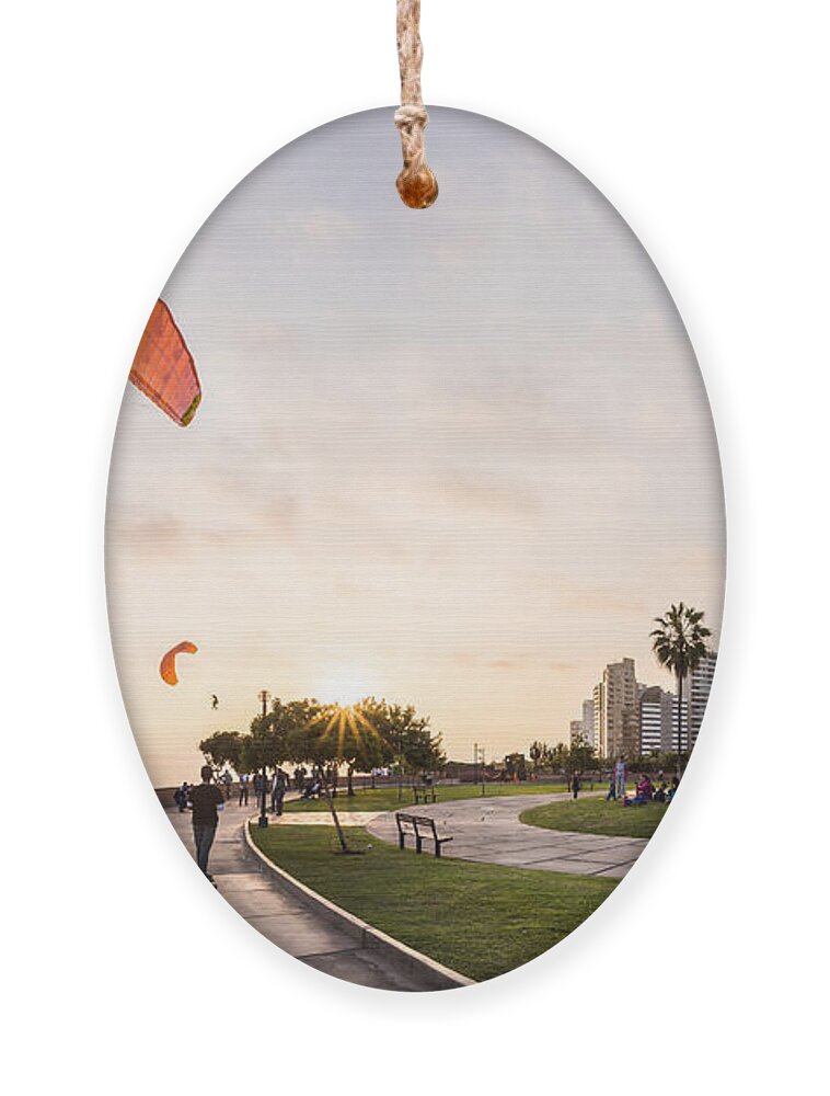 Activity Ornament featuring the photograph Paragliding In Miraflores Peru by Christian Vinces