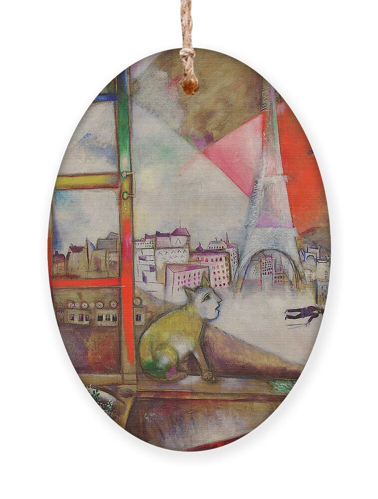 Marc Chagall Ornament featuring the painting Paris Through the Window - Paris par la fenetre, 1913 by Marc Chagall