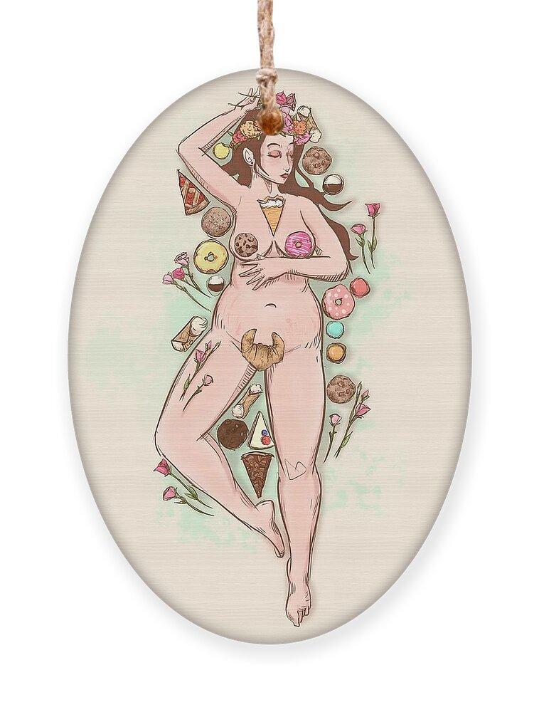 Body Positive Ornament featuring the drawing Pastry Queen by Ludwig Van Bacon