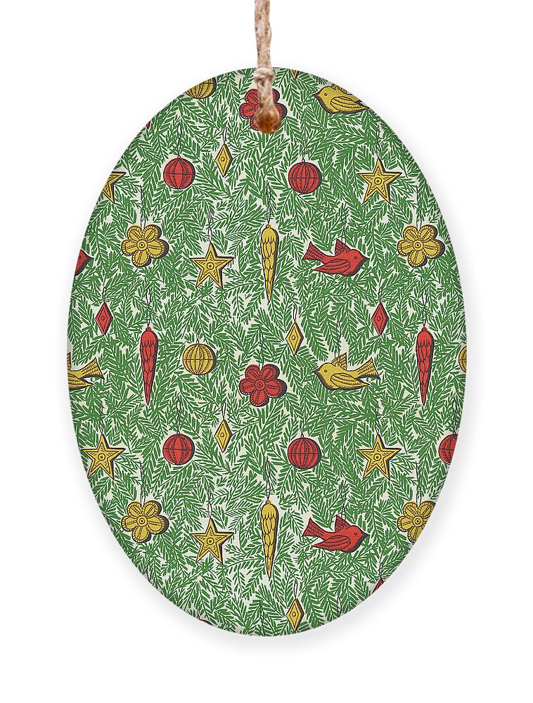 Pattern of Christmas Ornaments on Evergreen Branches Ornament by