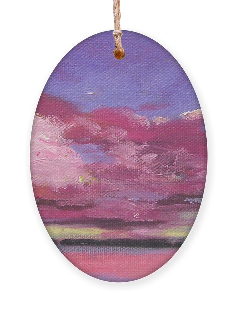 Pink Clouds Ornament featuring the painting Pink Sky by Nancy Merkle