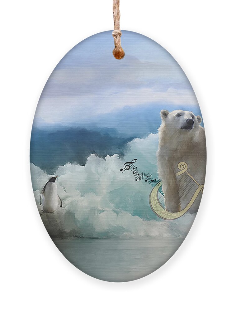 Polar Bears Ornament featuring the mixed media Polar Bears Play the Lyre by Colleen Taylor