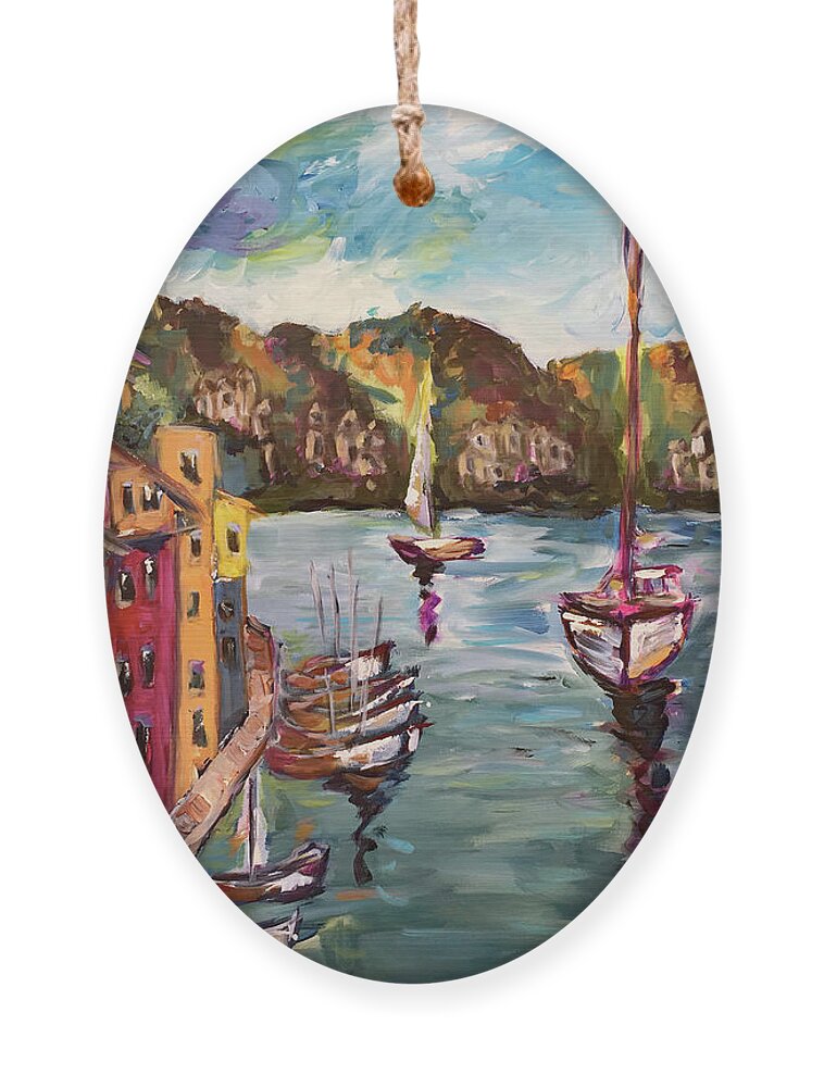 Portofino Ornament featuring the painting Portofino Harbor by Roxy Rich