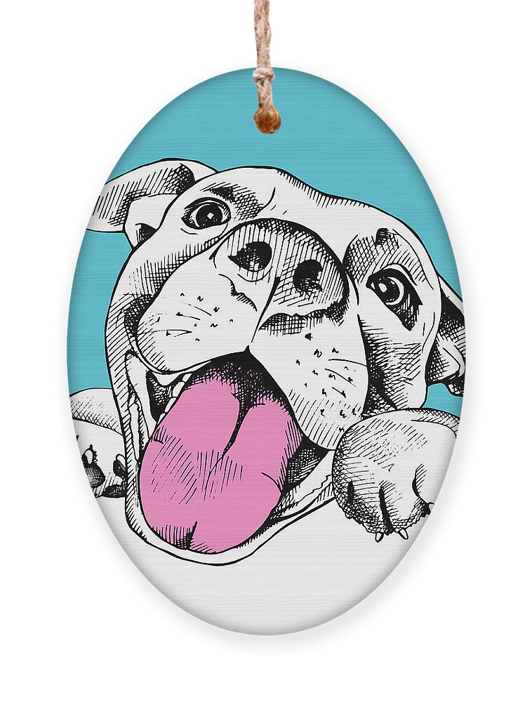 Happy Ornament featuring the digital art Portrait Of A Cheerful Dog On A Blue by Afishka
