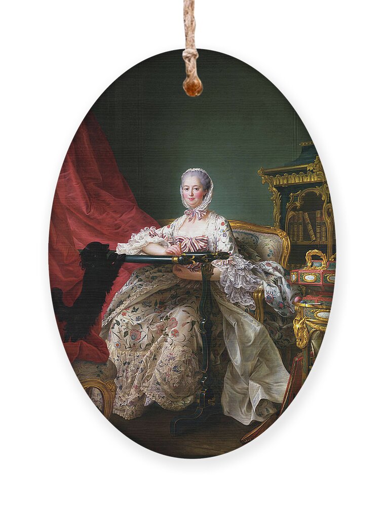 Portrait Of Madame De Pompadour Ornament featuring the painting Portrait of Madame de Pompadour at her Tambour Frame by Francois Hubert Drouais by Rolando Burbon
