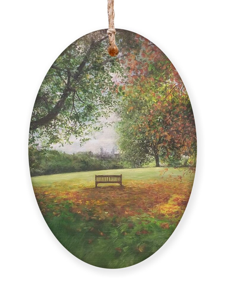 Lizzy Forrester Ornament featuring the painting Primrose Hill On An Autumn Day London In The Distance by Lizzy Forrester