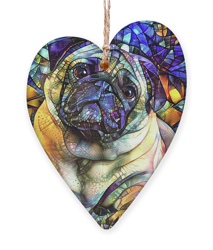 Pug Ornament featuring the digital art Psychedelic Pug Dog Art by Peggy Collins