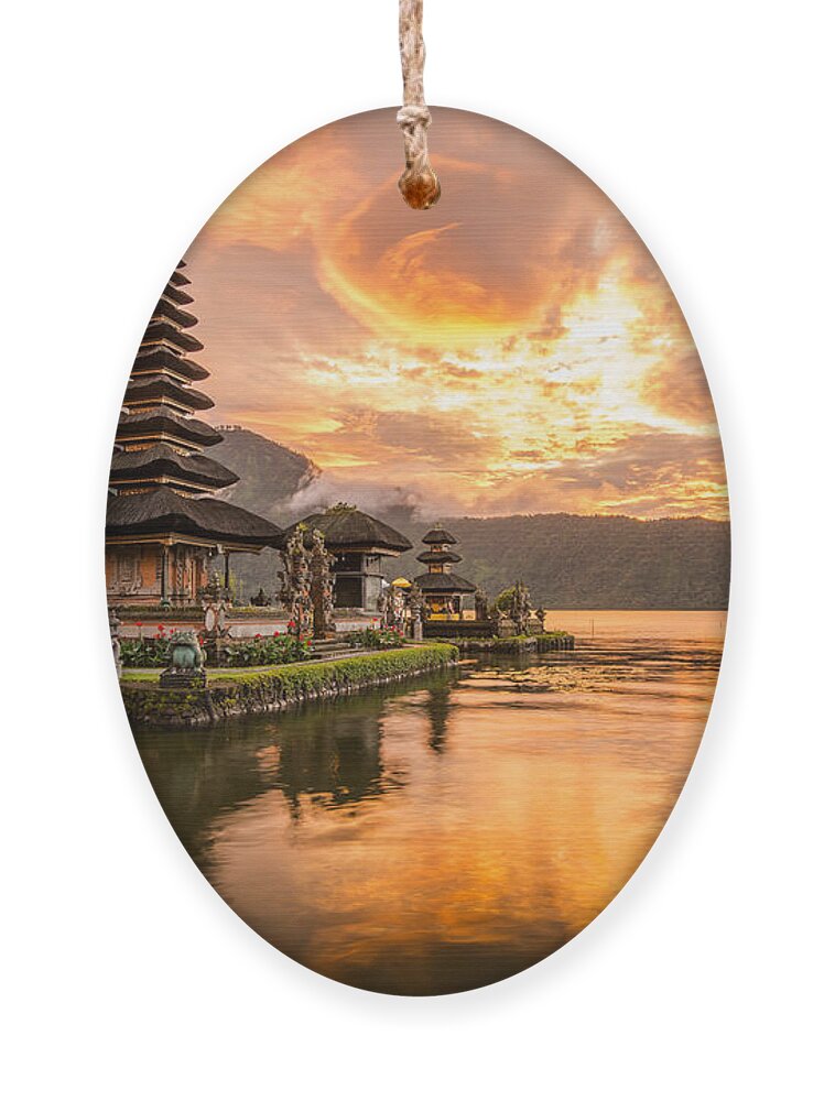 Famous Place Ornament featuring the photograph Pura Ulun Danu Bratan Hindu Temple by Zephyr p