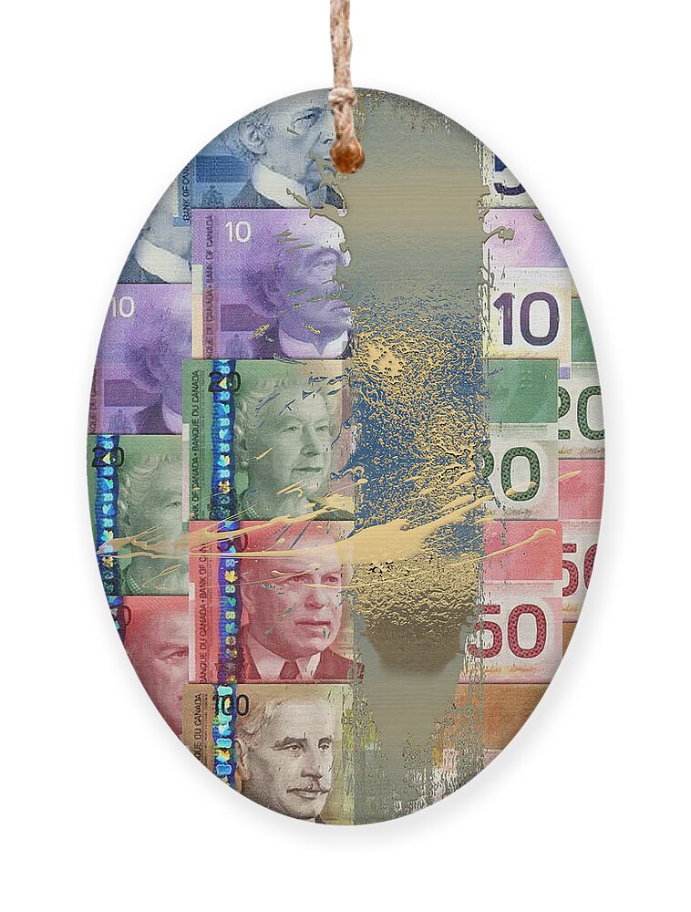 ‘money’ Collection By Serge Averbukh Ornament featuring the digital art Pure Gold - Selection of Canadian Paper Currency by Serge Averbukh