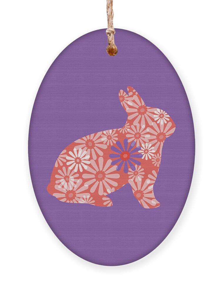 Rabbit Ornament featuring the digital art Purple and Coral Bunny III by Marianne Campolongo