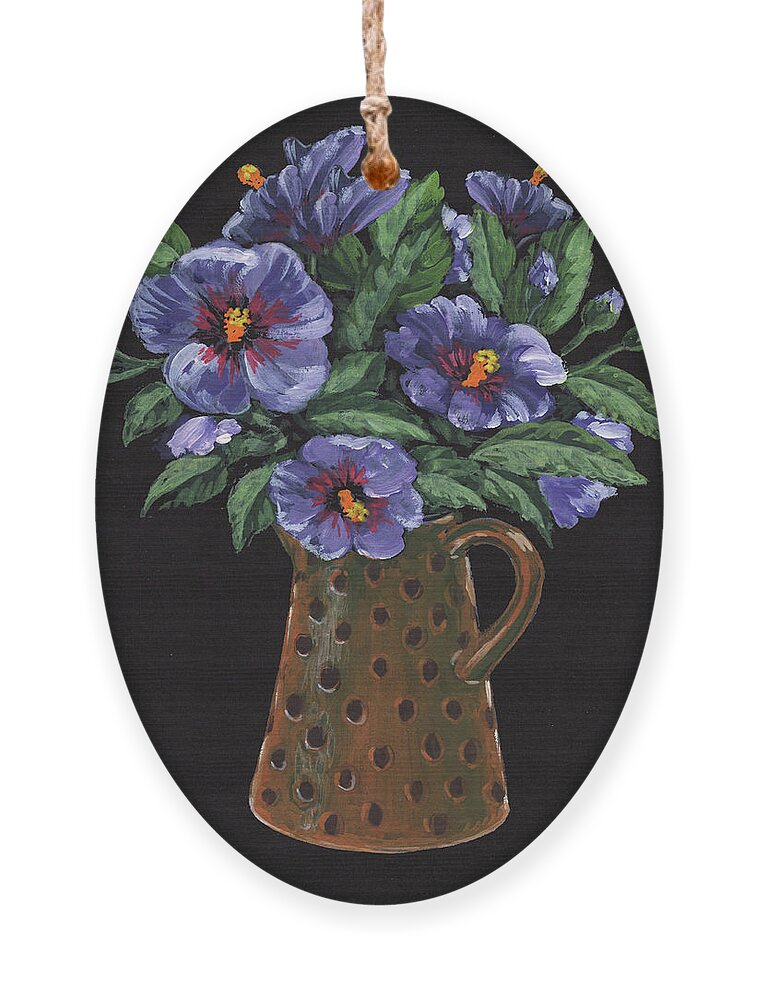 Purple Ornament featuring the painting Purple Flowers Polka Dots Vase Floral Impressionism by Irina Sztukowski