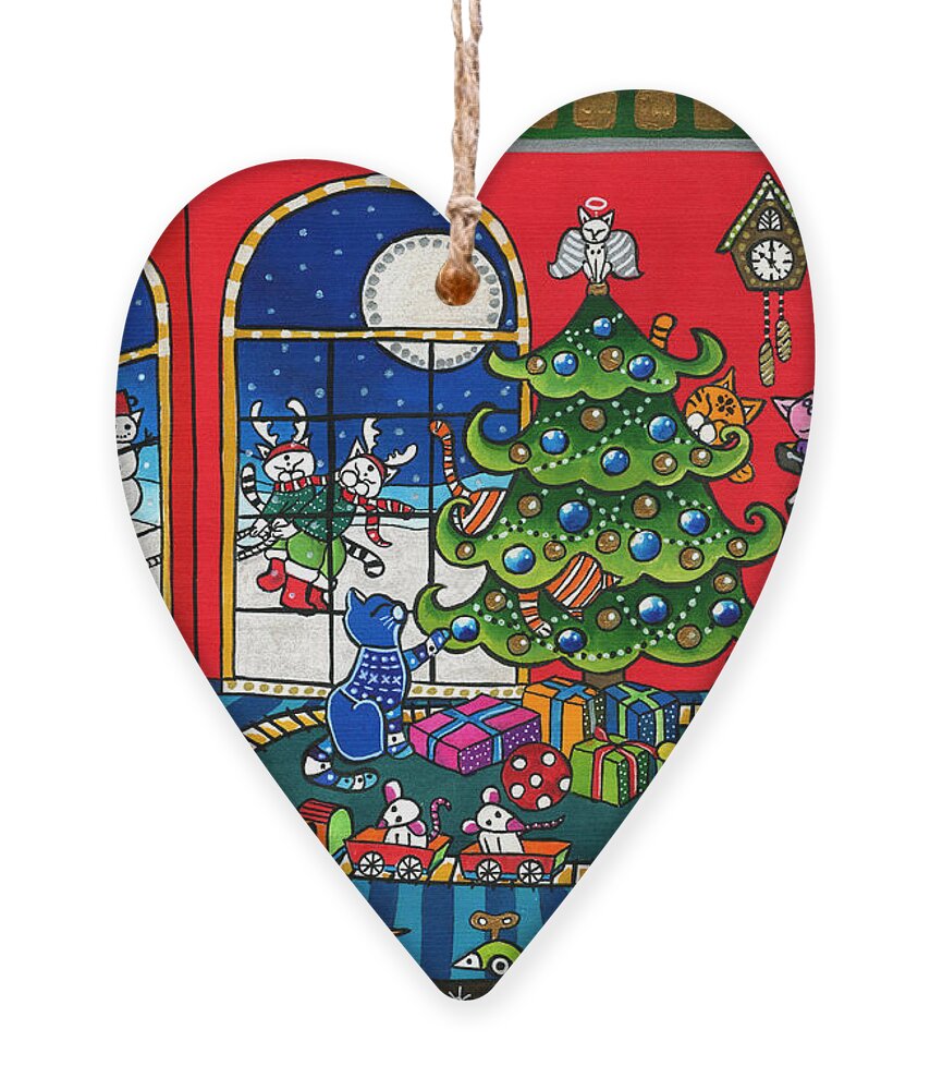 Purrfect Christmas Ornament featuring the painting Purrfect Christmas Cat Painting by Dora Hathazi Mendes