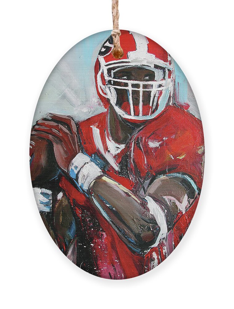 Uga Quarterback Ornament featuring the painting Quarterback by John Gholson