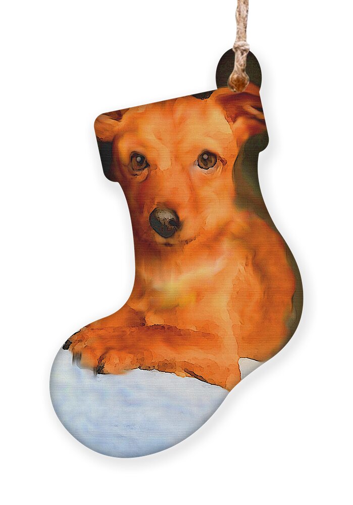 Little Red Dog Ornament featuring the digital art Radar, A Little Red Dog Portrait by Shelli Fitzpatrick