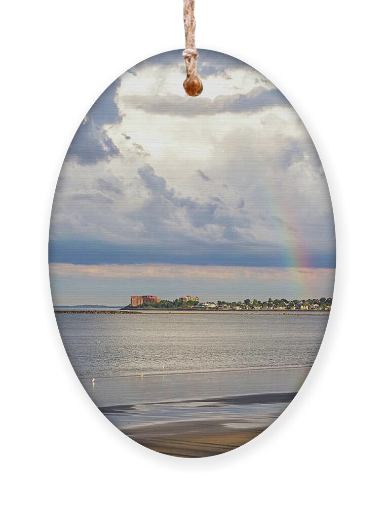 Revere Ornament featuring the photograph Rainbow over Winthrop From Revere Beach Dramatic Sky by Toby McGuire