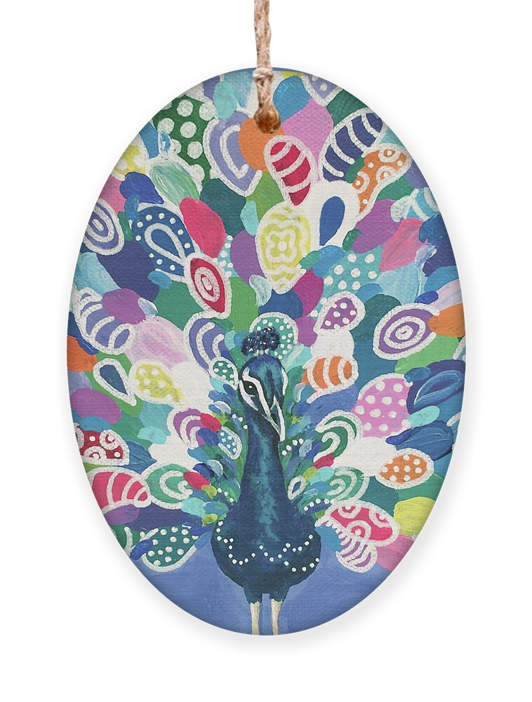 Bird Ornament featuring the painting Rainbow Peacock by Beth Ann Scott