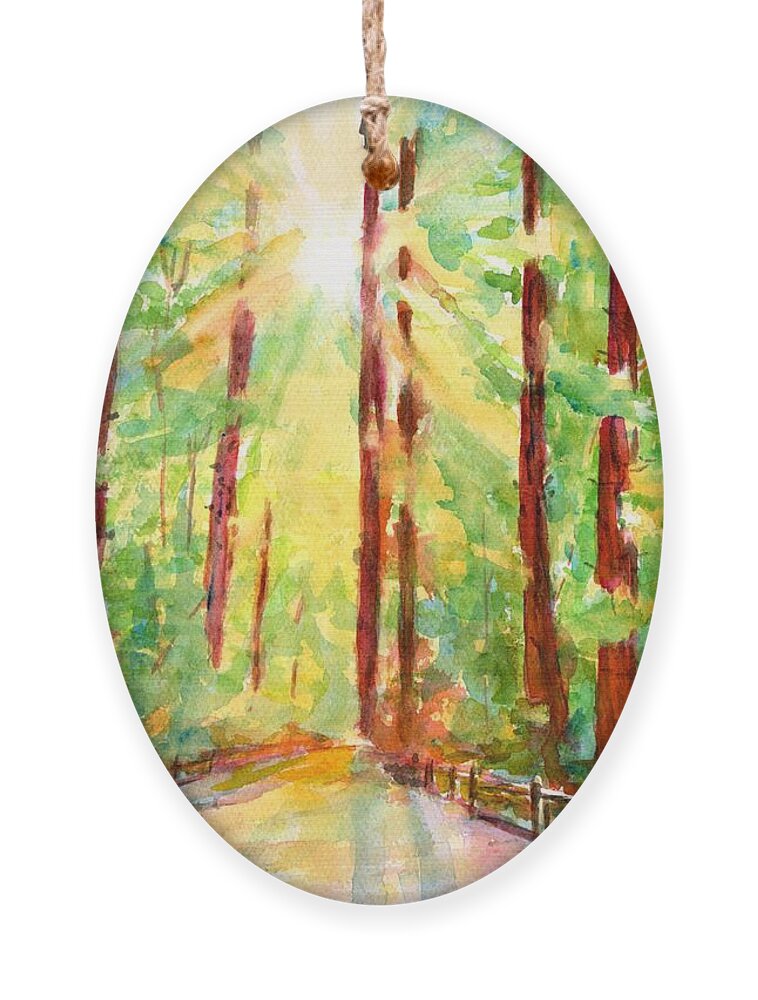 Redwoods Ornament featuring the painting Redwoods and Sunshine by Carlin Blahnik CarlinArtWatercolor