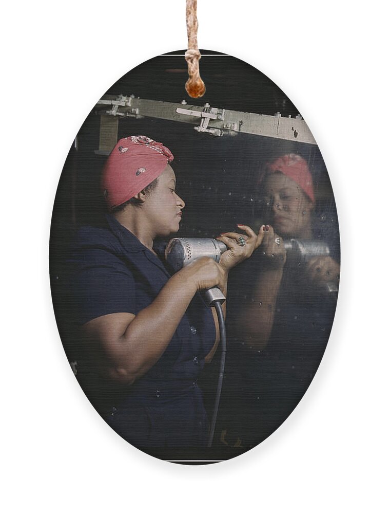 Woman Ornament featuring the painting Riveting a World War II Dive Bomber by Palmer, Alfred T.