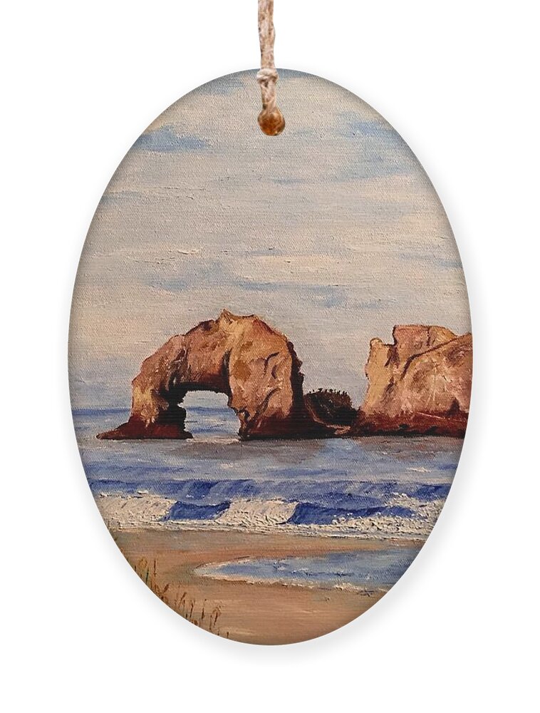 Beach Ornament featuring the painting Rockaway Beach, OR by Lisa Rose Musselwhite