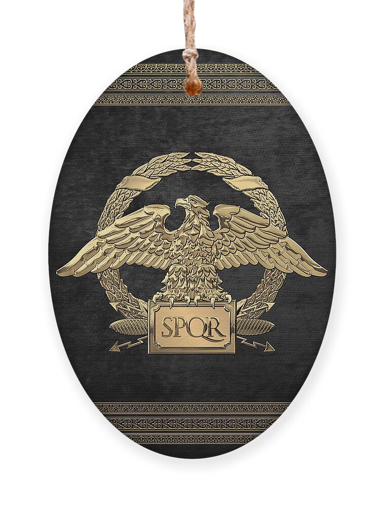 ‘treasures Of Rome’ Collection By Serge Averbukh Ornament featuring the digital art Roman Empire - Gold Roman Imperial Eagle over Black Velvet by Serge Averbukh