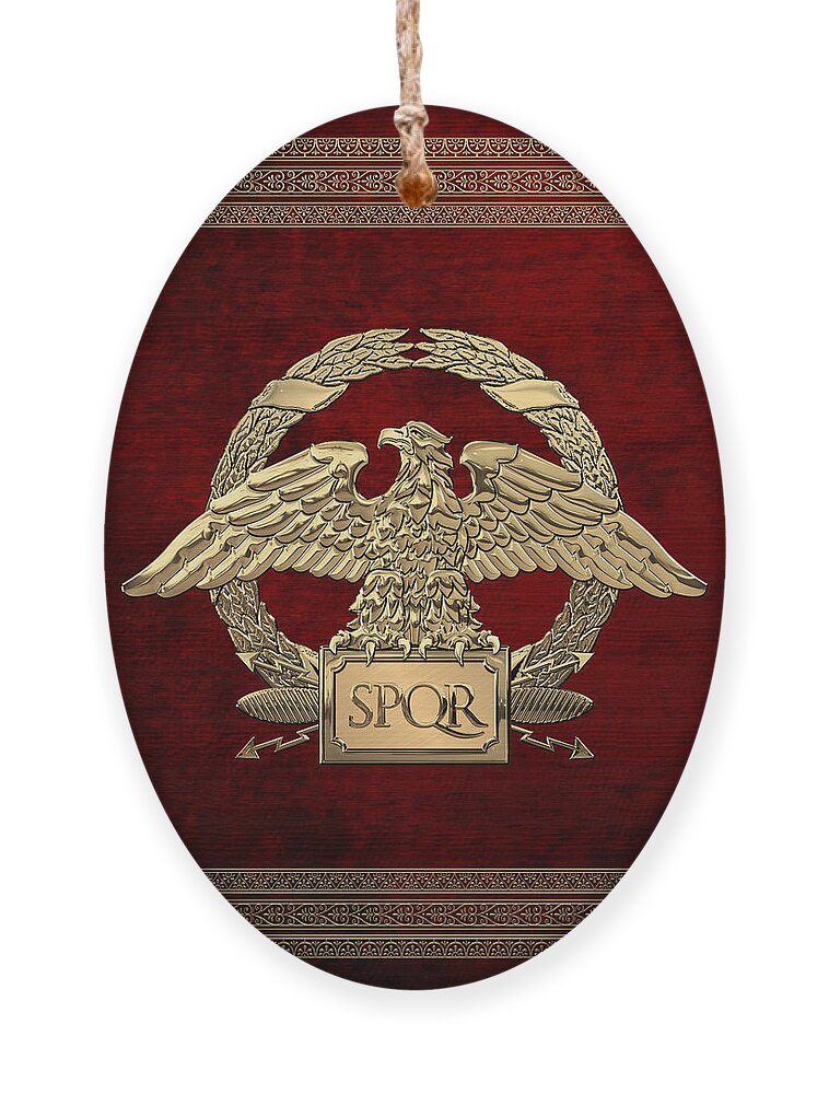 ‘treasures Of Rome’ Collection By Serge Averbukh Ornament featuring the digital art Roman Empire - Gold Roman Imperial Eagle over Red Velvet by Serge Averbukh