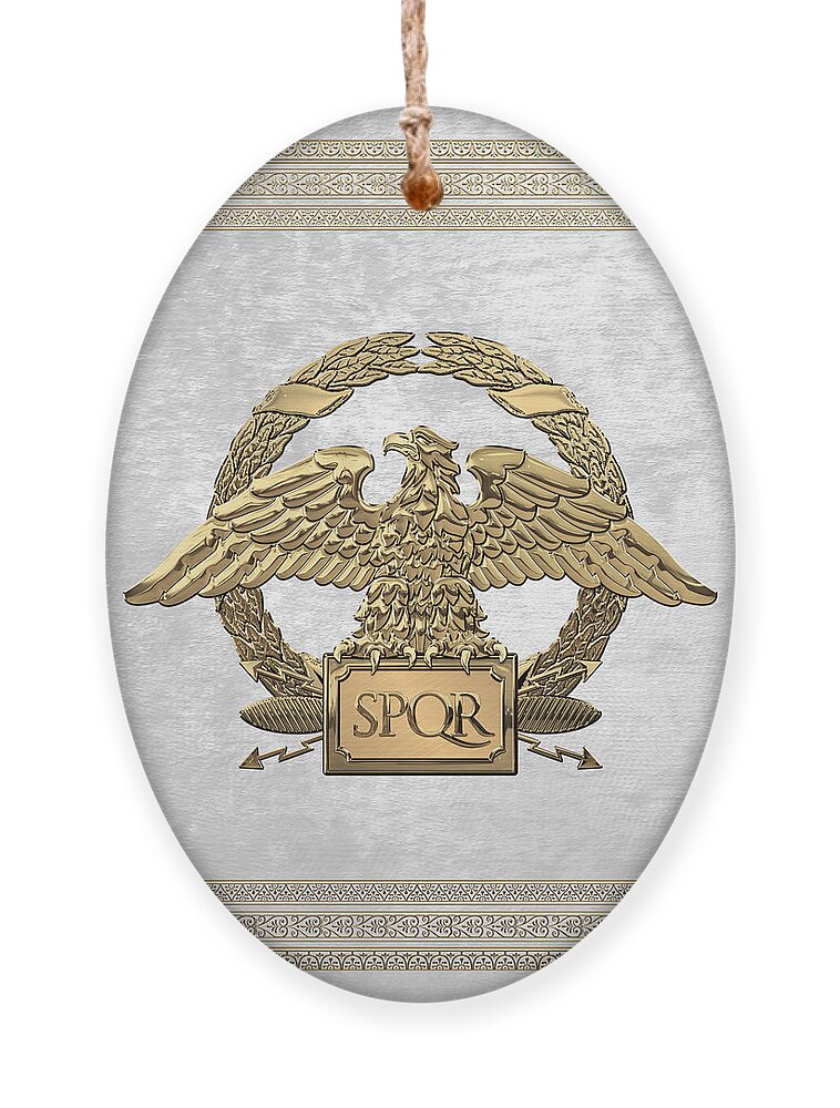 ‘treasures Of Rome’ Collection By Serge Averbukh Ornament featuring the digital art Roman Empire - Gold Roman Imperial Eagle over White Velvet by Serge Averbukh