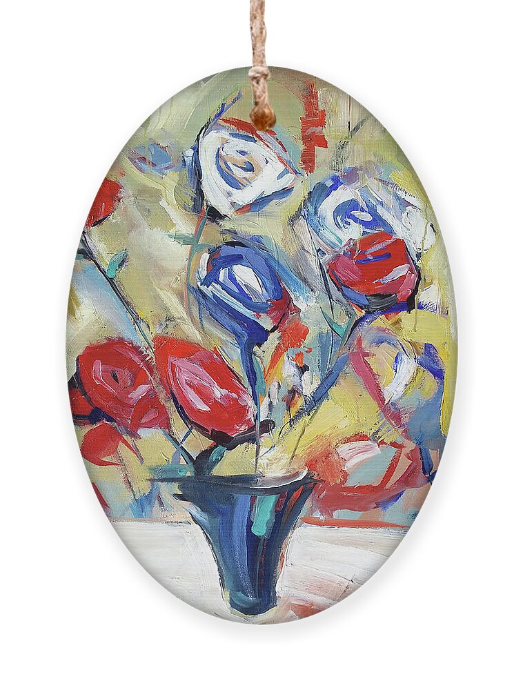  Ornament featuring the painting Roses and Bluez by John Gholson