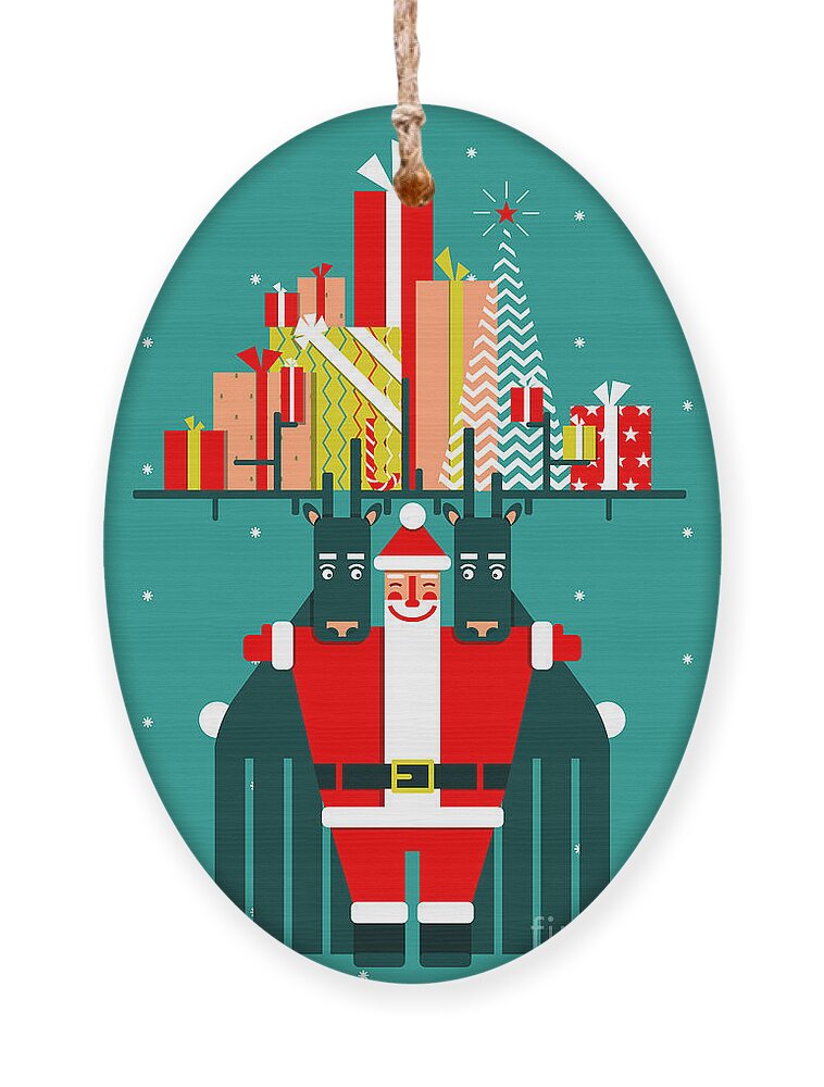 Symbol Ornament featuring the digital art Santa With Deers Gifts And Presents by Popmarleo