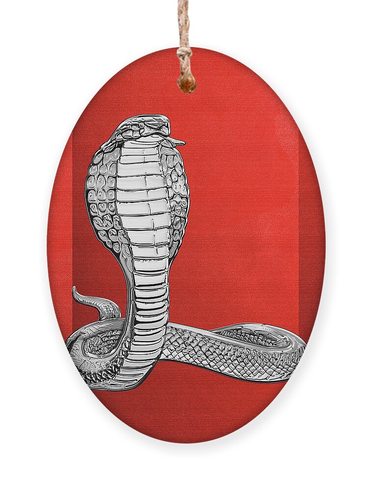 'beasts Creatures And Critters' Collection By Serge Averbukh Ornament featuring the digital art Silver King Cobra on Red Canvas by Serge Averbukh