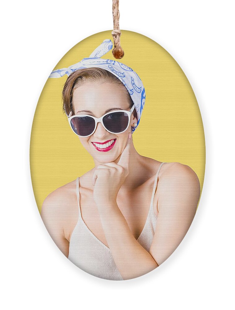 Pin-up Ornament featuring the photograph Smiling pin-up girl by Jorgo Photography