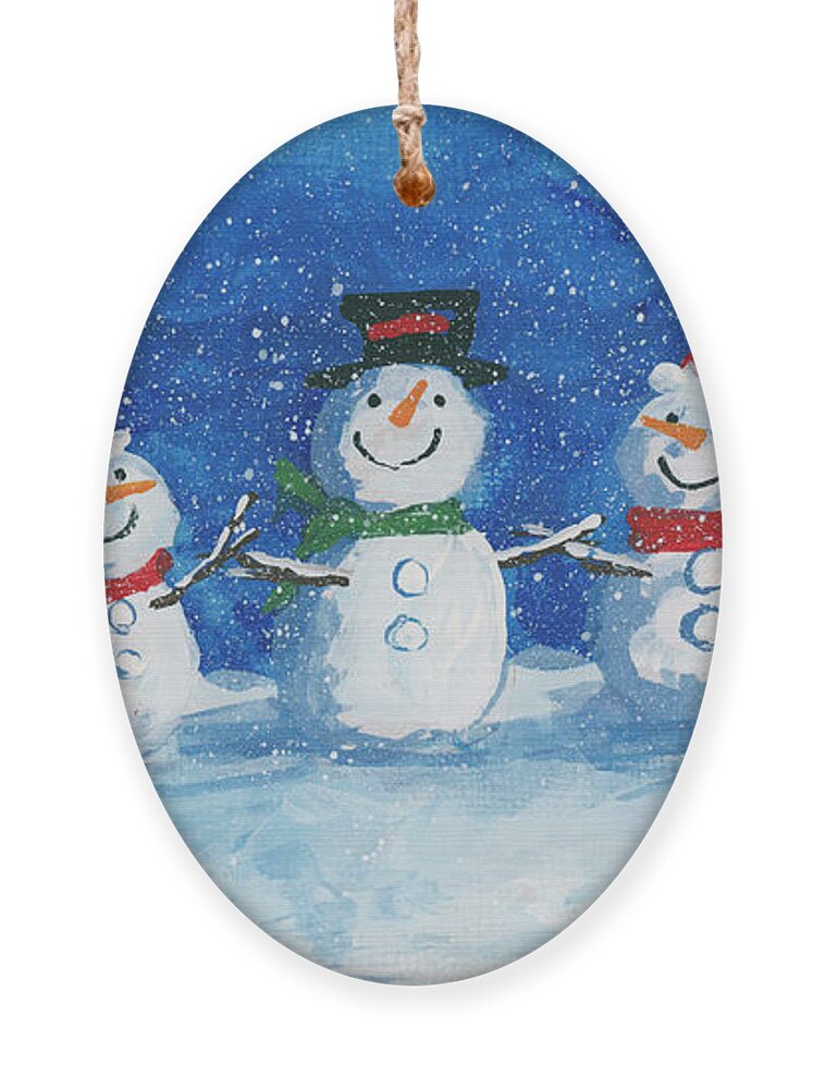 Snowman Ornament featuring the painting Snow Peeps by Darice Machel McGuire